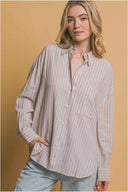 Khaki Stripe Linen Shorts Set