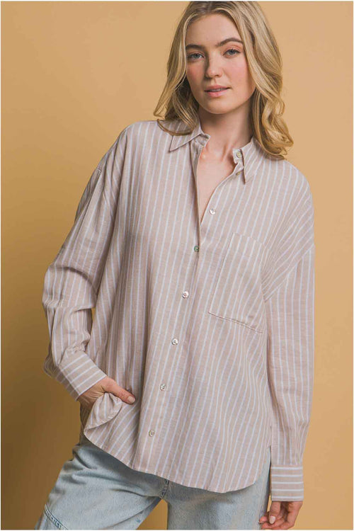 Khaki Stripe Linen Shorts Set