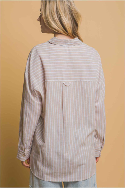 Khaki Stripe Linen Shorts Set back
