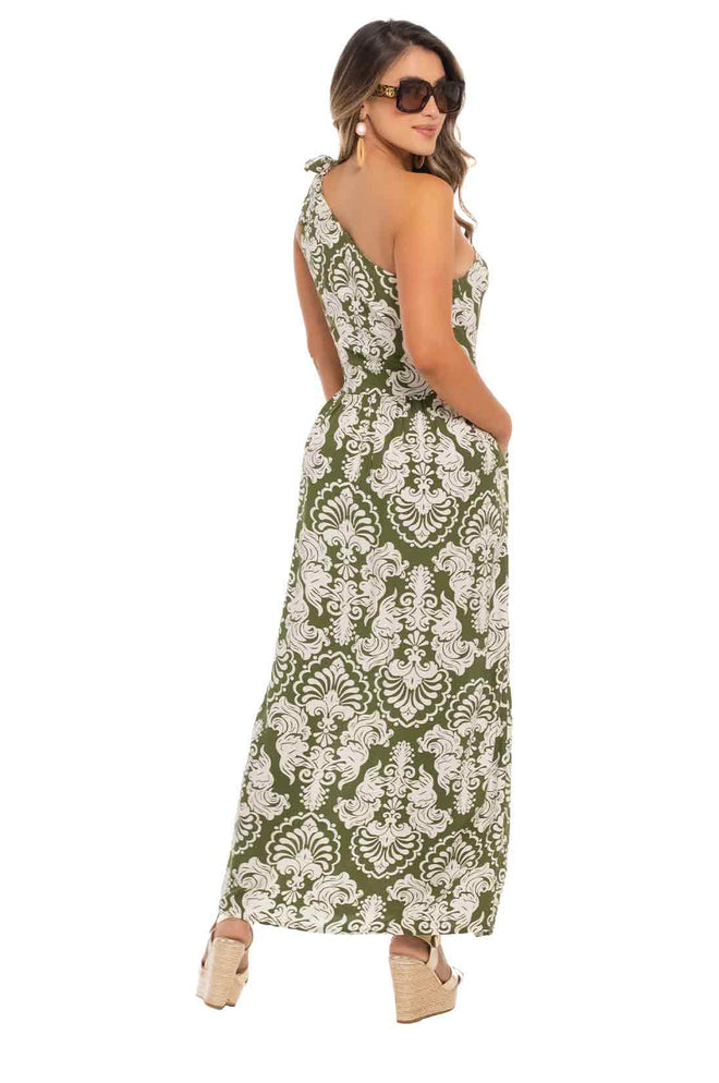 Green One Shoulder Maxi Dress back