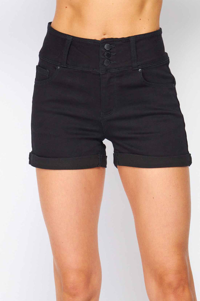 Bibi Black Denim Waist Band Shorts