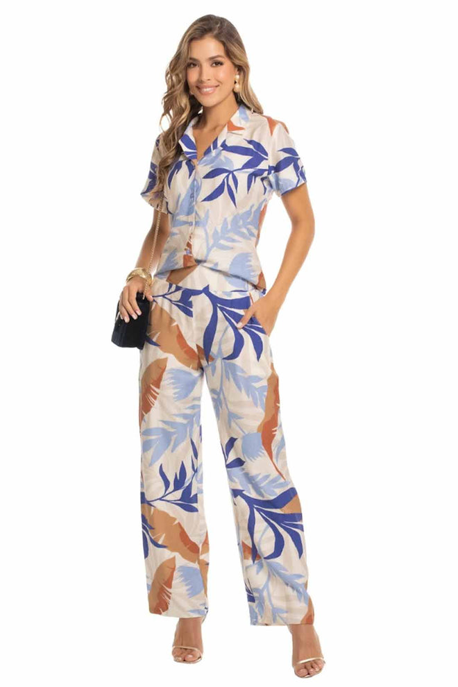 Leaf Printed Pants Set