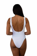 White Ribbed V Front One Piece back