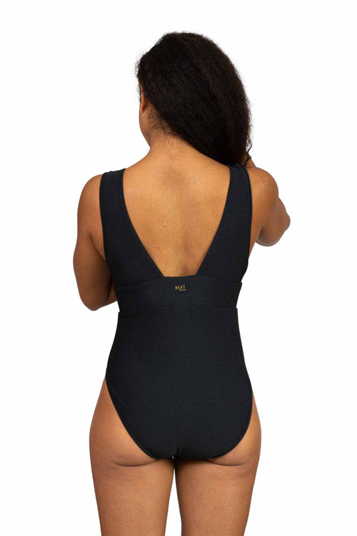 Black Plunge Neckline One Piece back