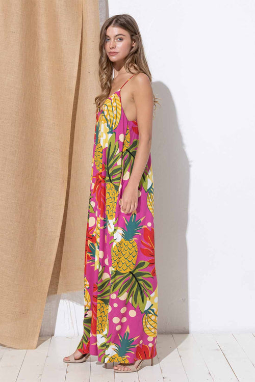 Olivia Fuchsia Tropical Print Maxi Dress side