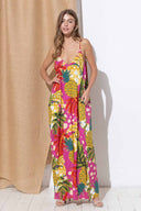 Olivia Fuchsia Tropical Print Maxi Dress
