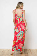 Anna Red Leaves Print Maxi Dress back