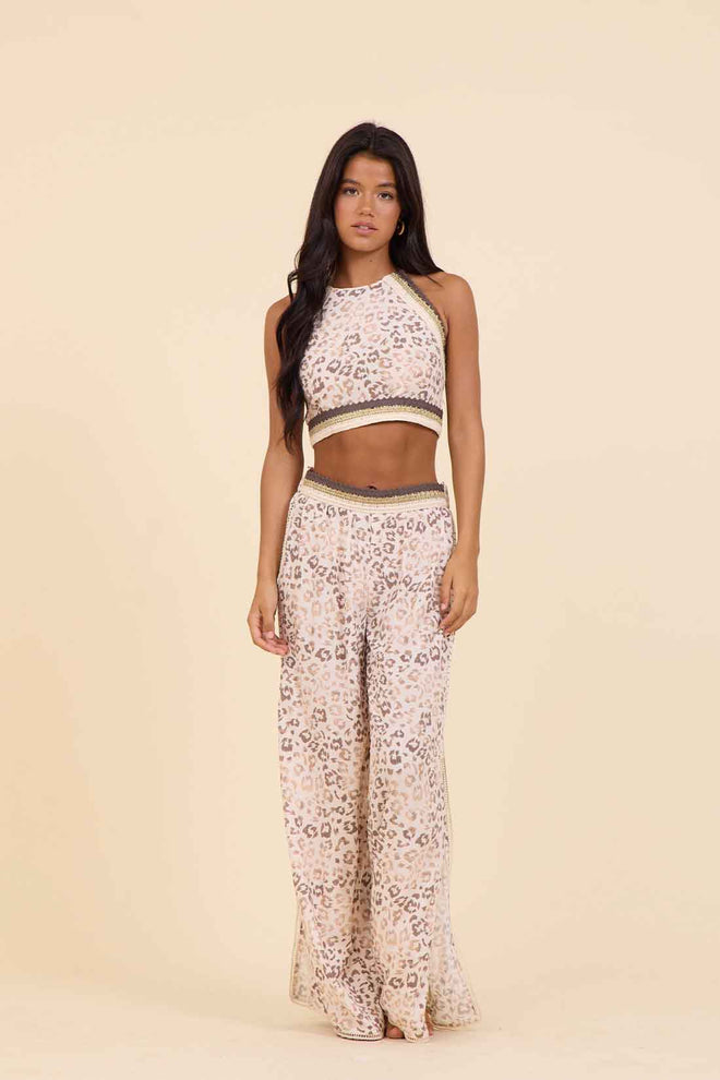 Leopard Crochet Pants Set