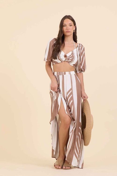 Neutral Abstract Maxi Skirt Set