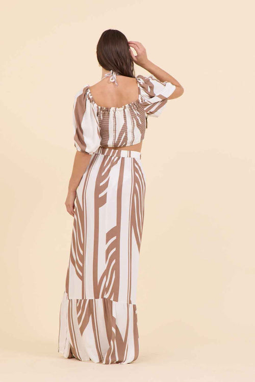 Neutral Abstract Maxi Skirt Set back
