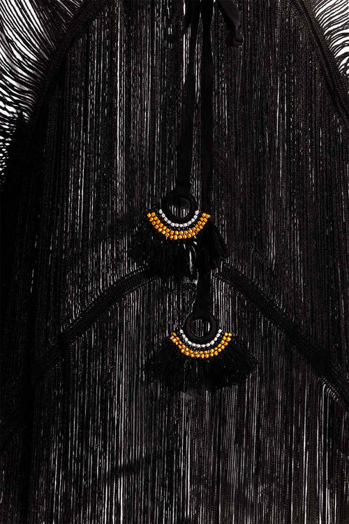 Milonga Black Fringes Tie Coverup detail