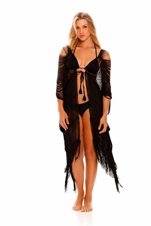 Milonga Black Fringes Tie Coverup