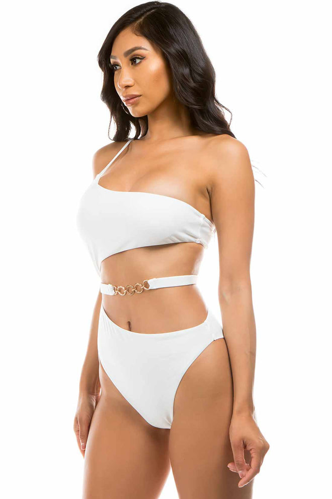 Vera White One Shoulder One Piece side