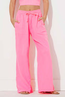 Eva Hot Pink Gauze Wide Leg Pant