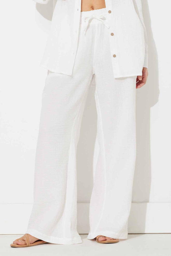 Eva White Gauze Wide Leg Pant