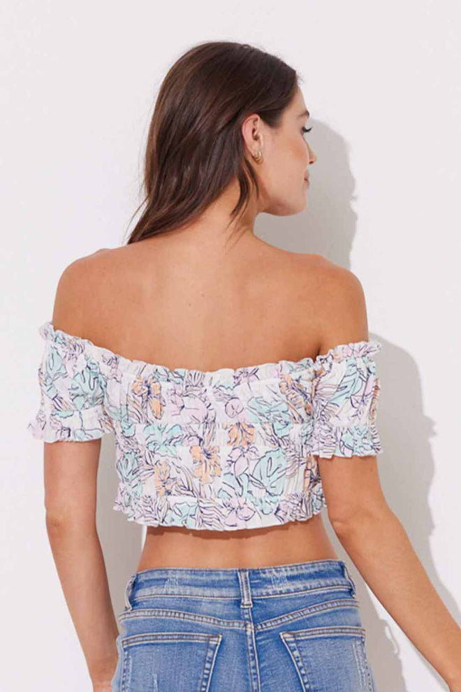 Surf Tropical Smocked Off Shoulder Top back