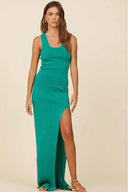Kelly Green Metallic Rib Maxi Skirt Set
