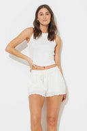 White Wide Rib Knit Top Shorts Set