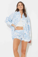 Ocean Blue Printed Gauze Shorts Set