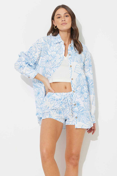 Ocean Blue Printed Gauze Shorts Set