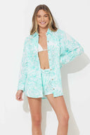Teal Green Printed Gauze Shorts Set