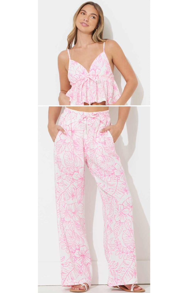 Hot Pink Printed Gauze Pants Set front