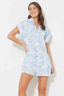 Ocean Blue Printed Gauze Romper