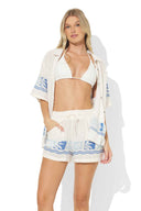 White Border Print Shorts Set