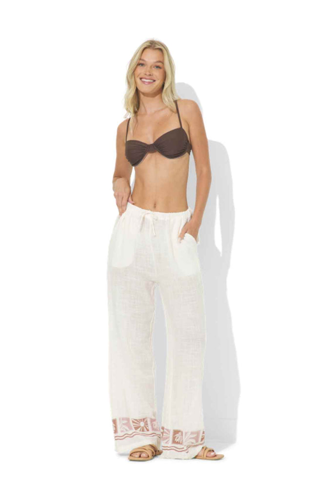 Tan Border Print Pants Set