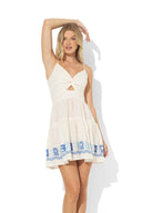 White Blue Border Mini Dress