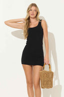 Black Seamed Knit Mini Dress