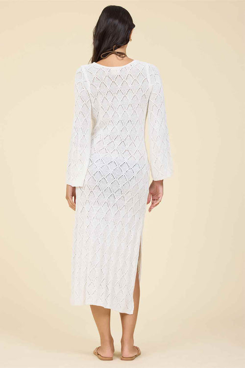 White Diamond Knit Maxi Dress back