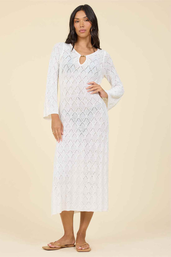 White Diamond Knit Maxi Dress