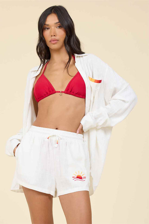 White Ombre Embroidered Short Set front