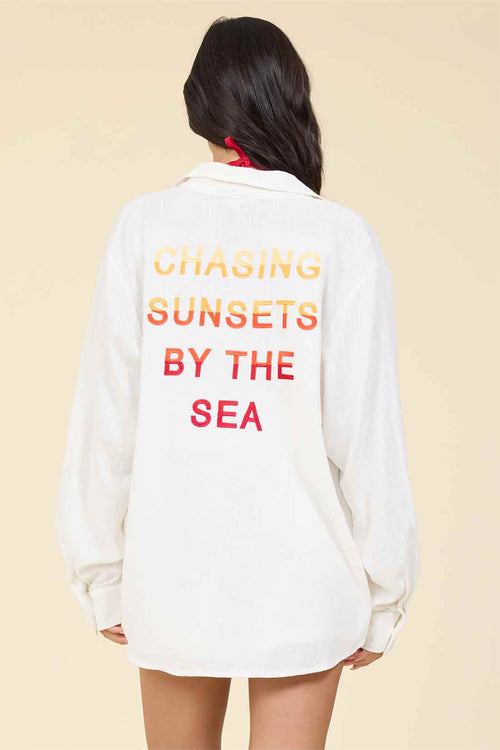 White Ombre Embroidered Short Set back