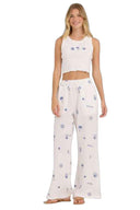 White Embroidered Gauze Pants Set front