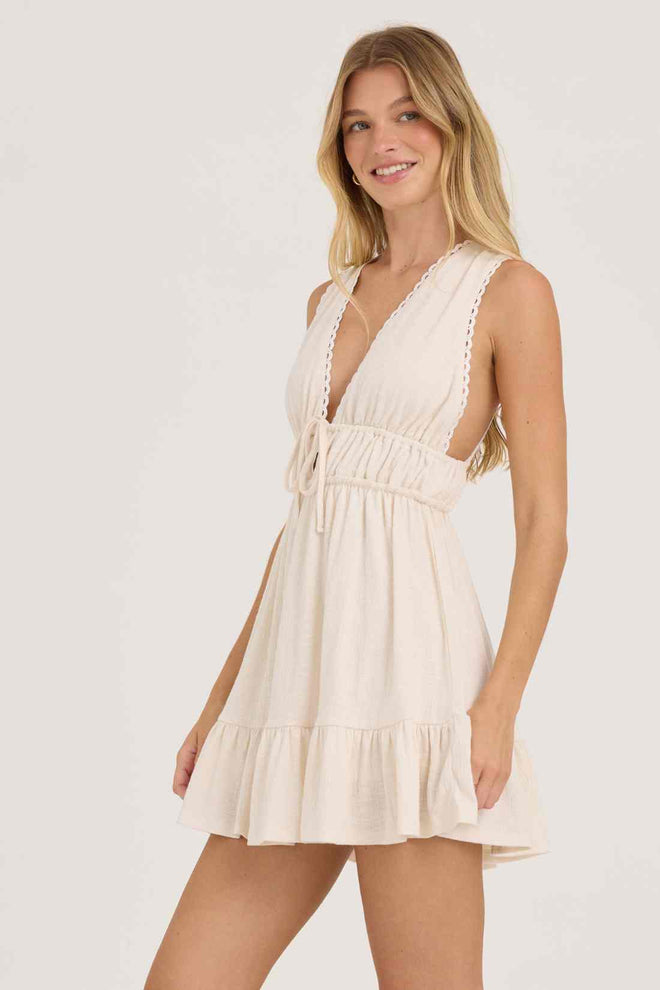 Cream Textured Slub Knit Mini Dress side
