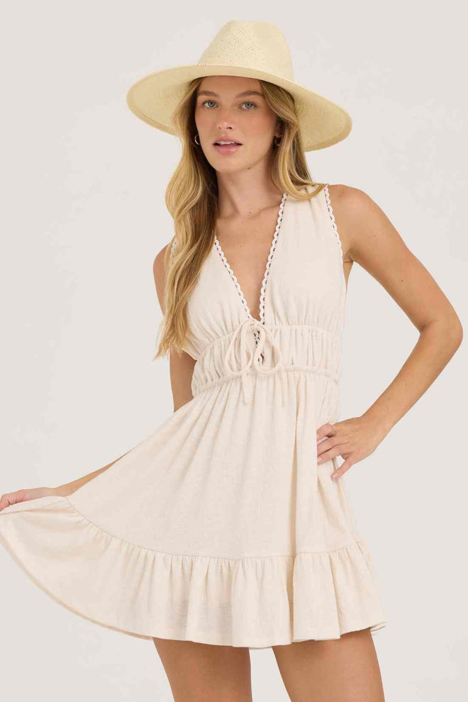 Cream Textured Slub Knit Mini Dress