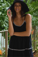 Black Textured Cotton Contrast Mini Dress