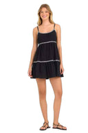 Black Textured Cotton Contrast Mini Dress