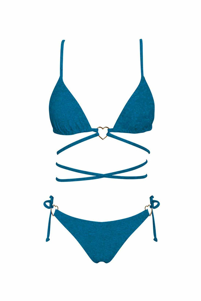 Blue Shimmer Hearts Triangle Bikini Set detail