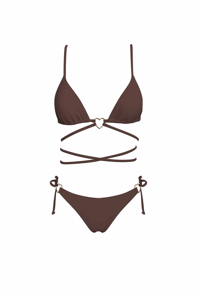 Brown Hearts Triangle Bikini Set