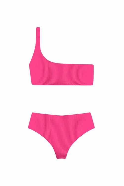 Hot Pink One Shoulder Bikini Set