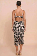 Ivory Black Crochet Midi Dress back