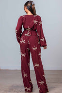 Burgundy Embroidered Palm Pants Set back