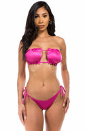 Fuchsia Metallic Strapless Bikini Set