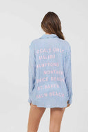 Blue Yarn Dye Stripe Beach Shirt back
