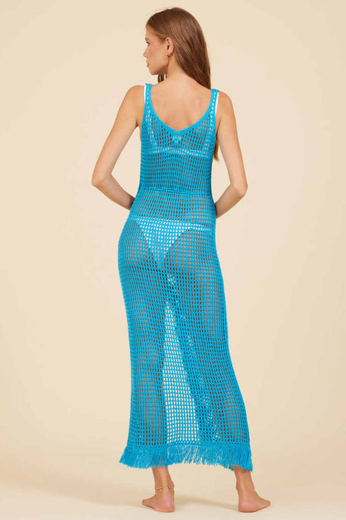 Pamela Electric Blue Crochet Maxi Dress back