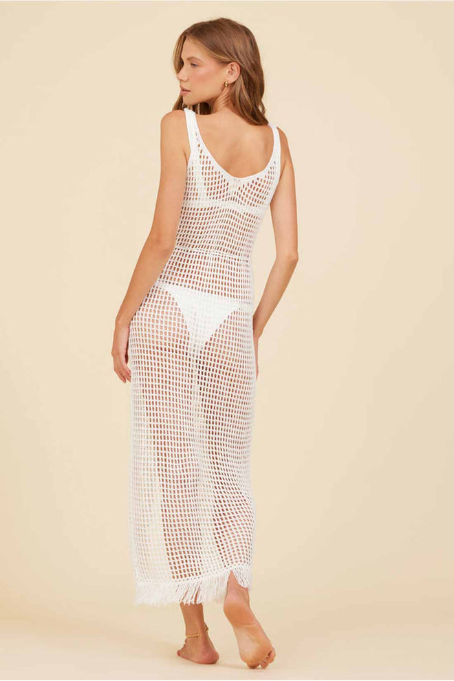 Pamela White Crochet Maxi Dress back