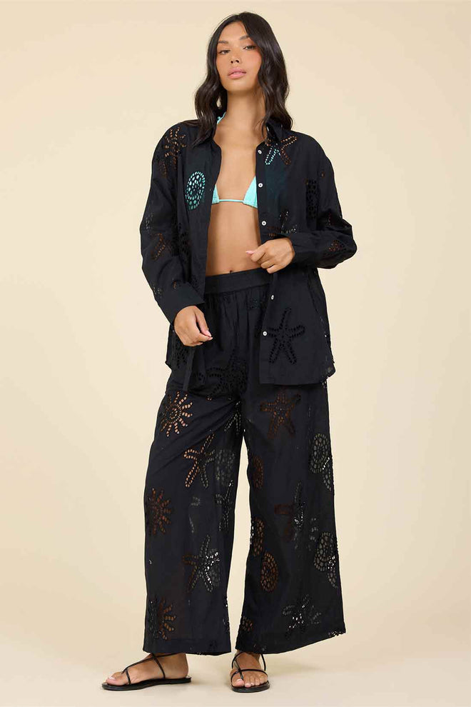Black Ocean Eyelet Pants Set front